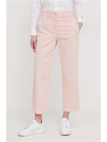 Kalhoty Tommy Hilfiger dámské růžová barva jednoduché high waist WW0WW41352