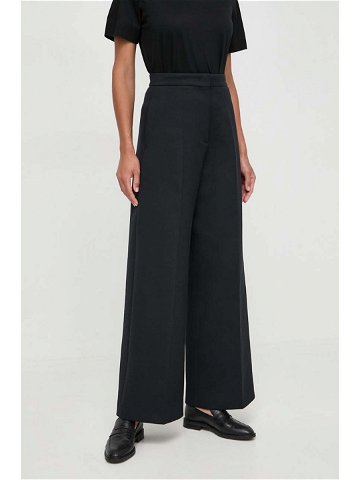 Kalhoty BOSS dámské černá barva široké high waist