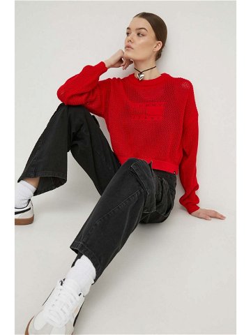 Bavlněný svetr Tommy Jeans červená barva DW0DW17755
