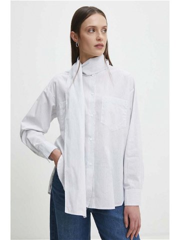 Bavlněná košile Answear Lab bílá barva relaxed s vázaným výstřihem