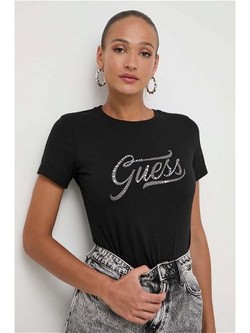 Bavlněné tričko Guess STONES & EMBRO černá barva W4RI52 I3Z14