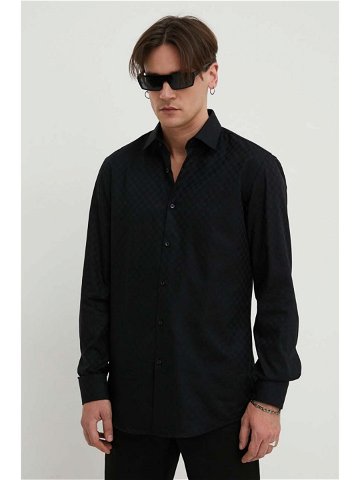 Bavlněná košile HUGO černá barva slim s klasickým límcem 50508316