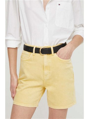 Džínové šortky Tommy Hilfiger dámské žlutá barva hladké high waist WW0WW41322