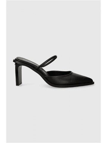 Kožené pantofle Calvin Klein PADDED CURVED STIL MULE PUMP 70 dámské černá barva na podpatku HW0HW01991