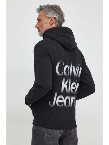 Bavlněná mikina Calvin Klein Jeans pánská černá barva s kapucí s potiskem