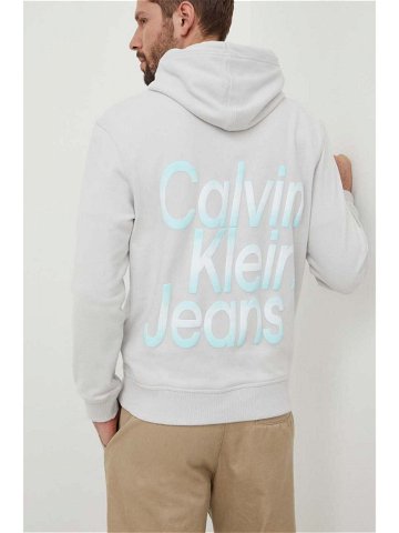 Bavlněná mikina Calvin Klein Jeans pánská šedá barva s kapucí s potiskem J30J325698