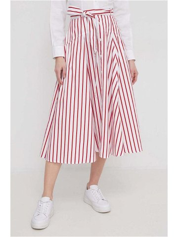 Bavlněná sukně Polo Ralph Lauren červená barva midi áčková 211925079
