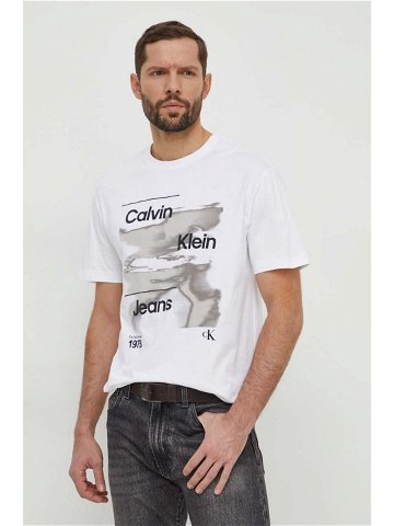 Bavlněné tričko Calvin Klein Jeans bílá barva s potiskem