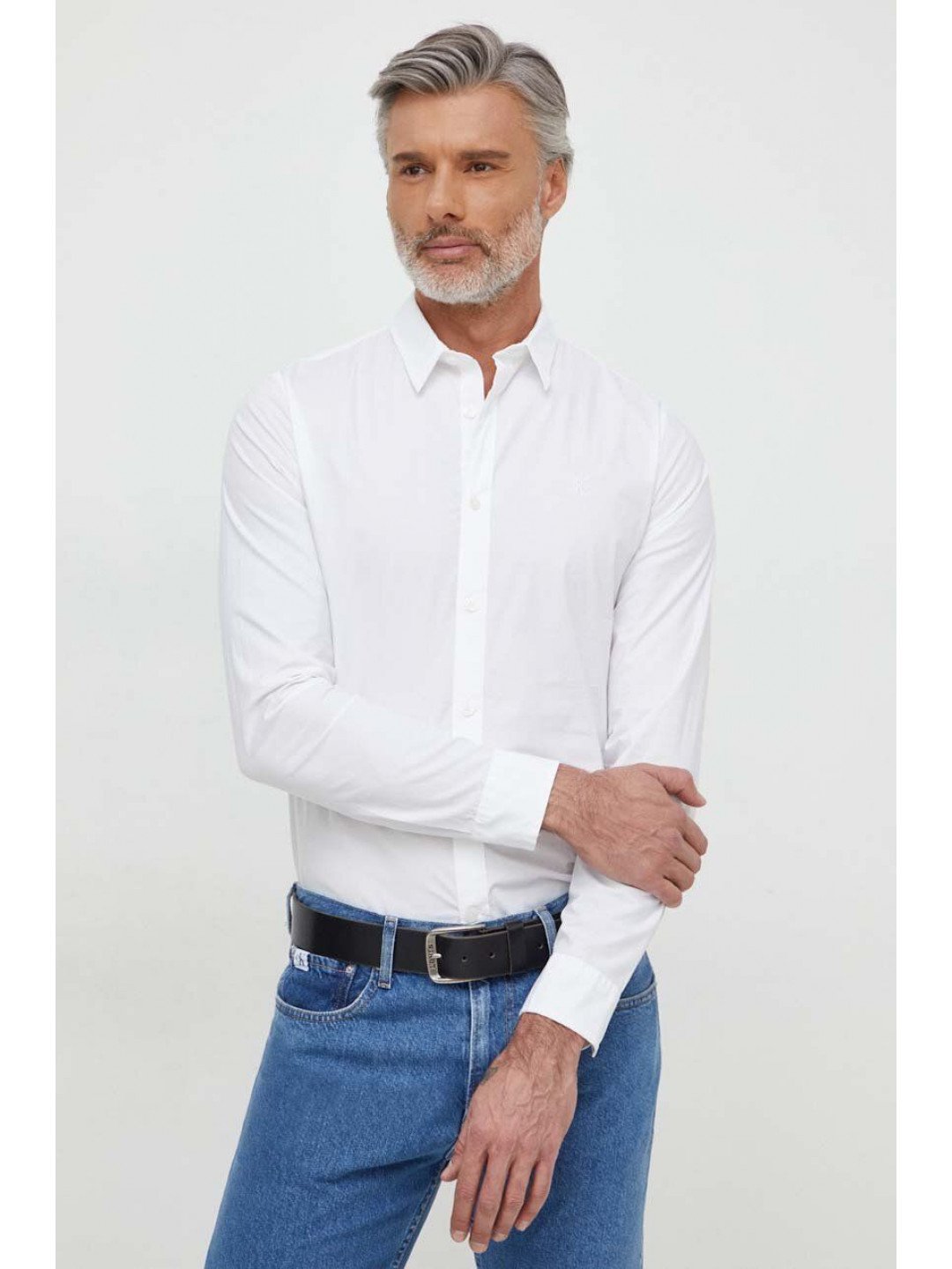 Košile Calvin Klein Jeans pánská béžová barva slim s klasickým límcem J30J324614