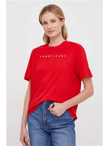 Bavlněné tričko Tommy Jeans červená barva DW0DW17836