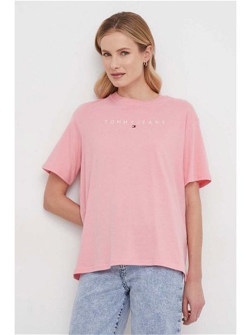 Bavlněné tričko Tommy Jeans růžová barva DW0DW17836