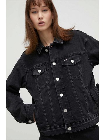 Džínová bunda Tommy Jeans dámská černá barva přechodná oversize