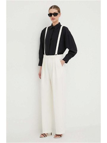 Kalhoty Custommade Pien dámské béžová barva jednoduché high waist 999825531