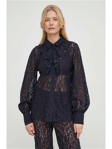 Košile Bruuns Bazaar dámská tmavomodrá barva regular s klasickým límcem