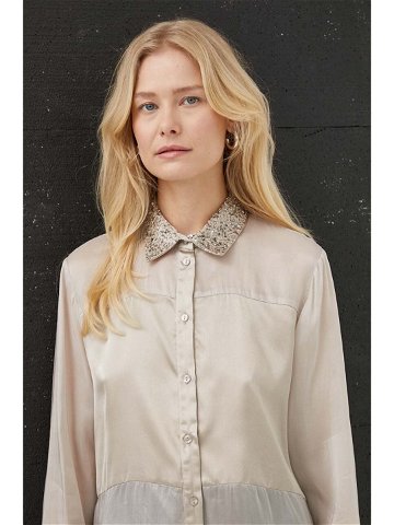 Košile Bruuns Bazaar dámská béžová barva regular s klasickým límcem