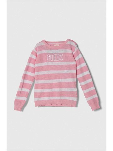 Dětský bavlněný svetr Guess růžová barva lehký