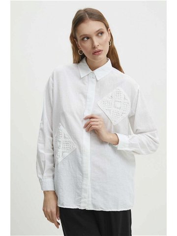 Lněná košile Answear Lab bílá barva relaxed s klasickým límcem