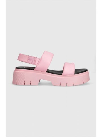 Kožené sandály HUGO Kris dámské růžová barva na platformě 50517374