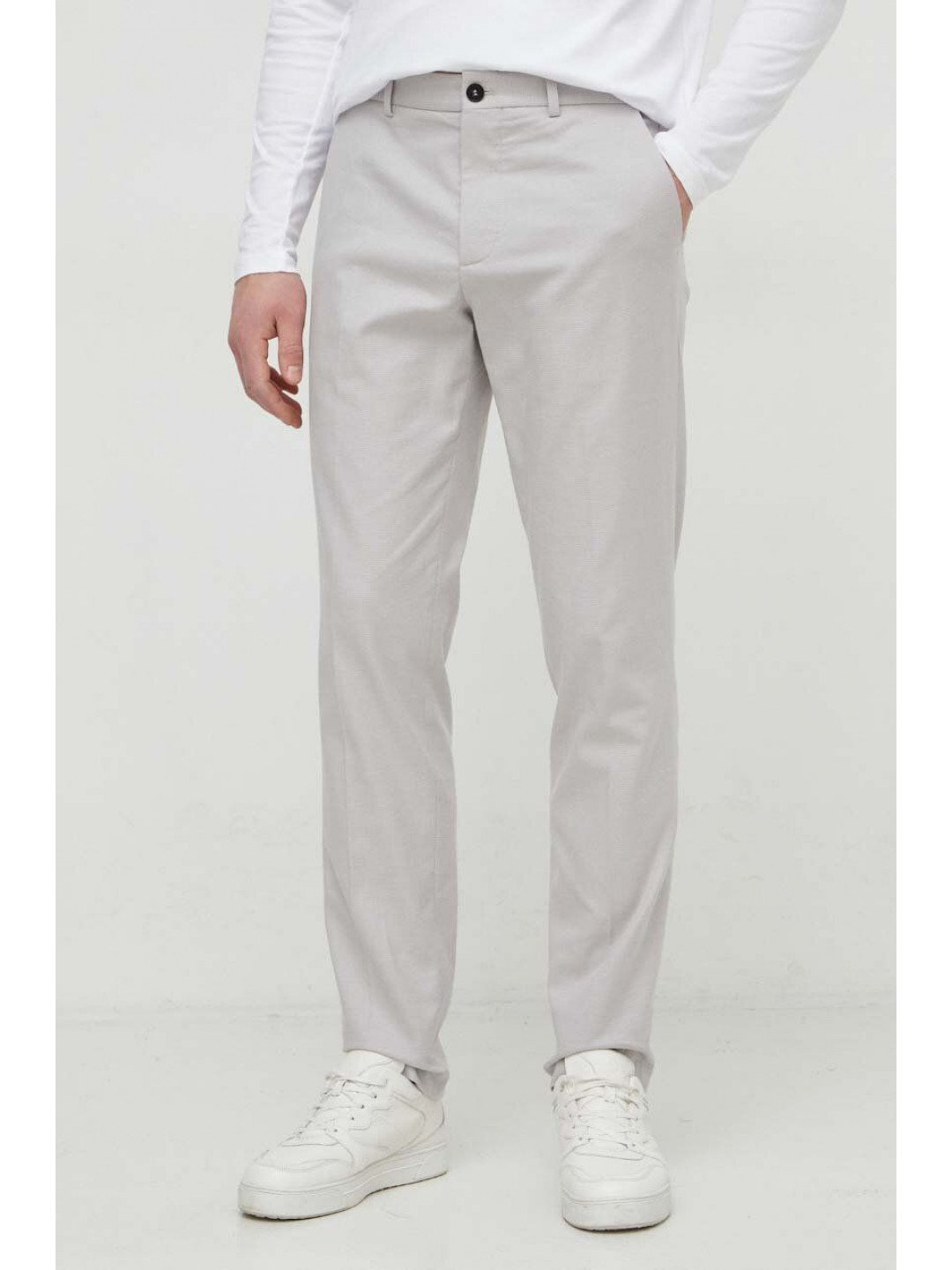 Kalhoty Sisley pánské šedá barva přiléhavé