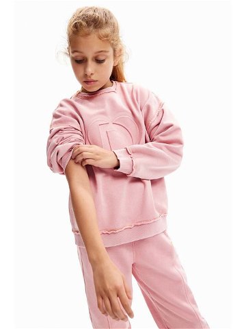 Dětská bavlněná mikina Desigual růžová barva s aplikací
