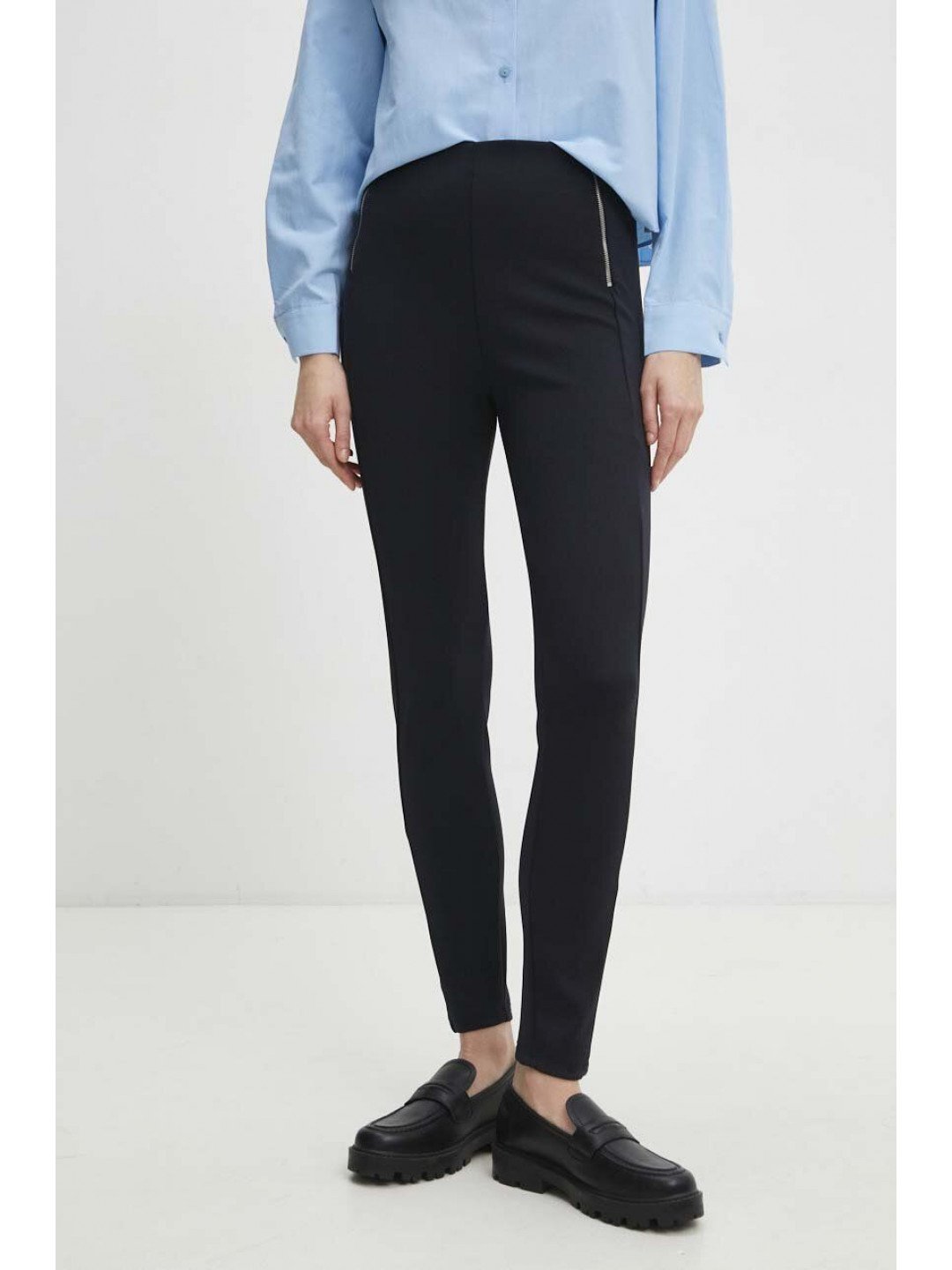 Kalhoty Answear Lab dámské tmavomodrá barva přiléhavé high waist