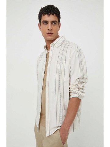 Bavlněná košile Les Deux béžová barva regular s límečkem button-down