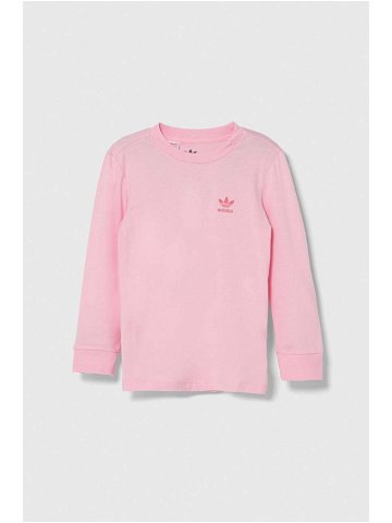Dětská bavlněná košile s dlouhým rukávem adidas Originals růžová barva