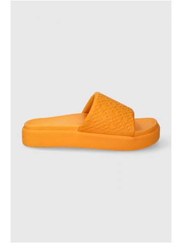 Pantofle Tommy Hilfiger TH PLATFORM POOL SLIDE dámské oranžová barva na platformě FW0FW07855