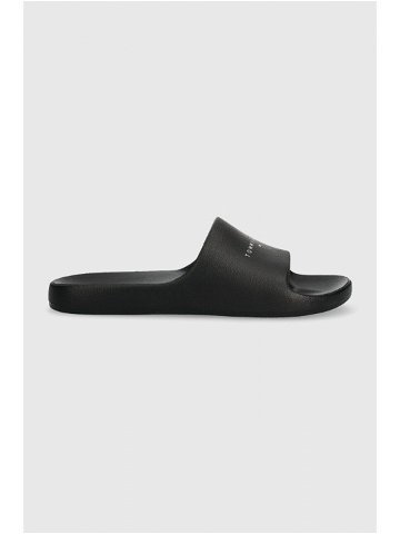 Pantofle Tommy Jeans TJW PRINTED PU POOL SLIDE dámské černá barva EN0EN02693