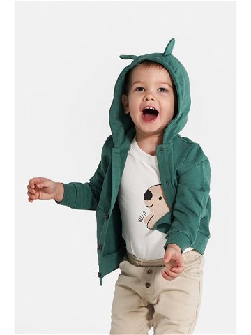 Dětská bavlněná mikina Coccodrillo zelená barva s kapucí hladká