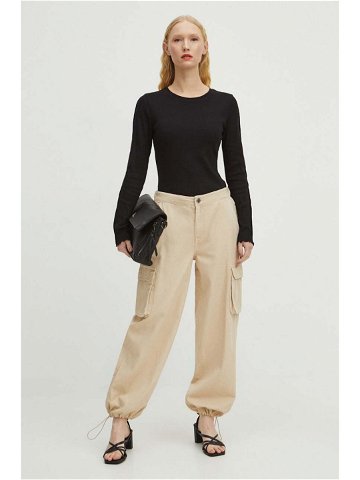 Bavlněné kalhoty Medicine dámské béžová barva medium waist