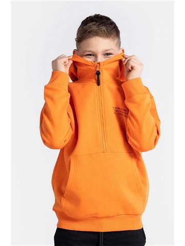 Dětská bavlněná mikina Coccodrillo oranžová barva s kapucí hladká