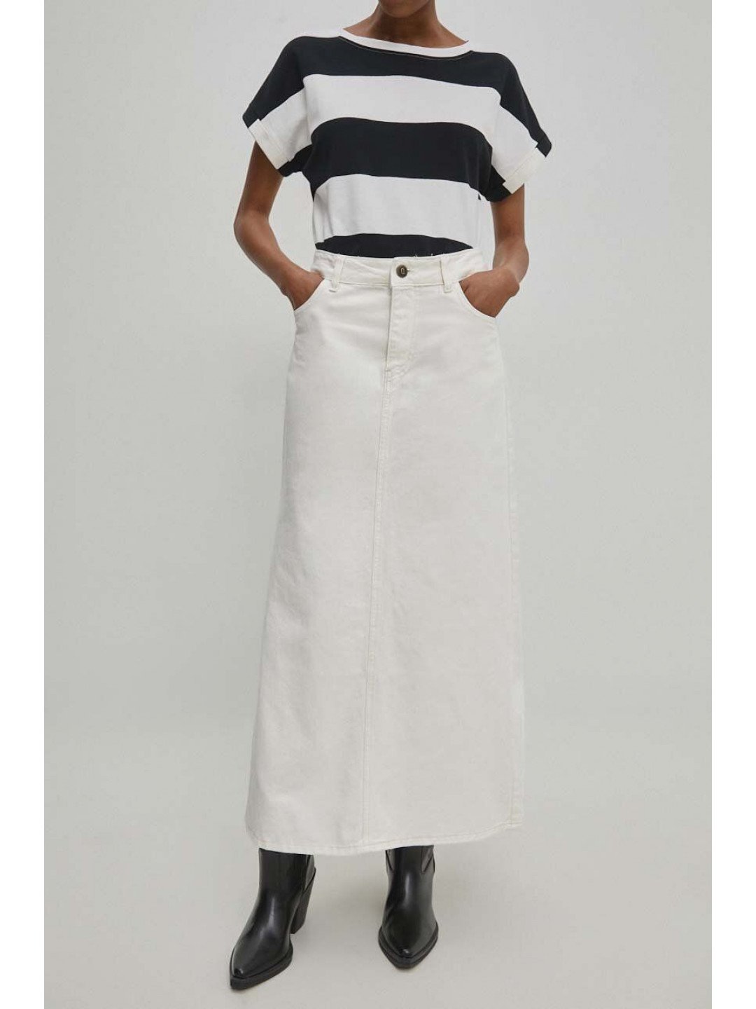 Džínová sukně Answear Lab bílá barva maxi áčková
