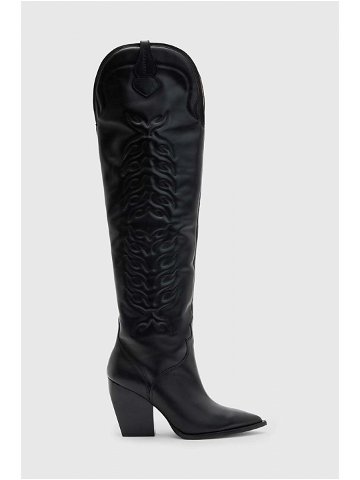 Westernové kožené boty AllSaints ROXANNE dámské černá barva na podpatku Roxanne