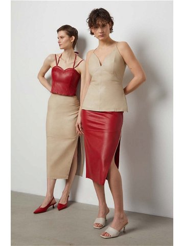 Kožená sukně Answear Lab červená barva midi