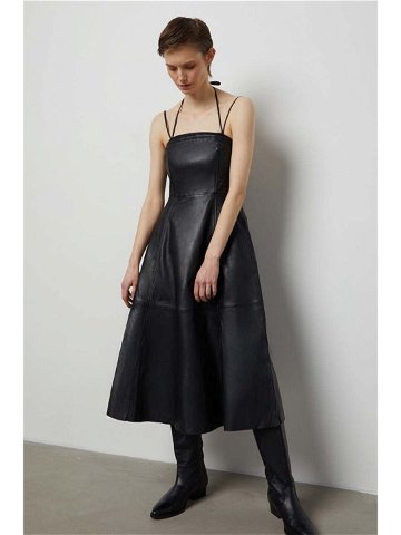 Kožené šaty Answear Lab černá barva midi