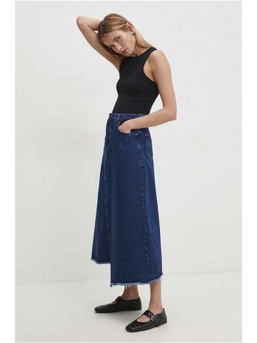 Džínová sukně Answear Lab tmavomodrá barva midi áčková