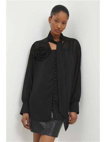 Košile Answear Lab dámská černá barva relaxed s vázaným výstřihem