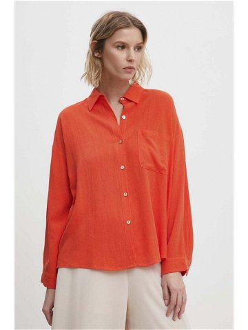 Lněná košile Answear Lab oranžová barva relaxed s klasickým límcem