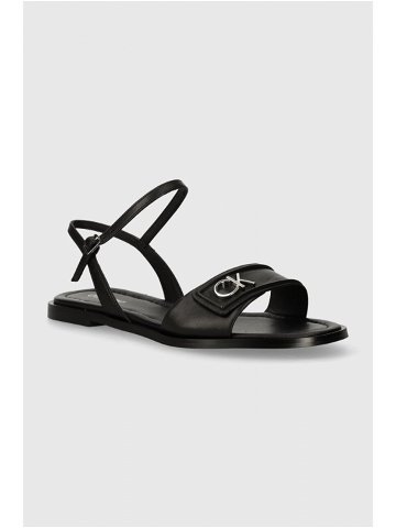Kožené sandály Calvin Klein FLAT SANDAL RELOCK LTH dámské černá barva HW0HW01942