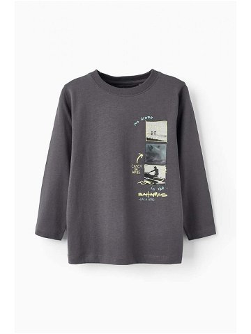 Dětská bavlněná košile s dlouhým rukávem zippy šedá barva s potiskem