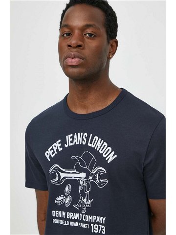 Bavlněné tričko Pepe Jeans tmavomodrá barva s potiskem