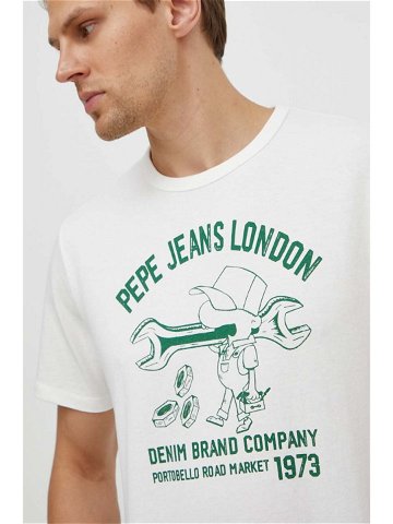 Bavlněné tričko Pepe Jeans bílá barva s potiskem