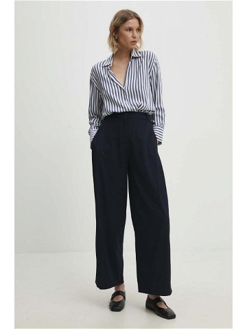 Kalhoty Answear Lab dámské tmavomodrá barva široké high waist