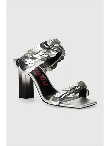 Pantofle Just Cavalli dámské stříbrná barva na podpatku 76RA3S31