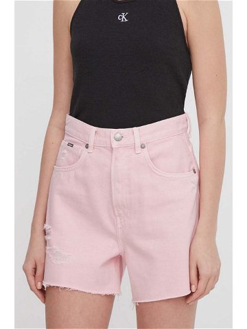 Džínové šortky Pepe Jeans dámské růžová barva hladké high waist