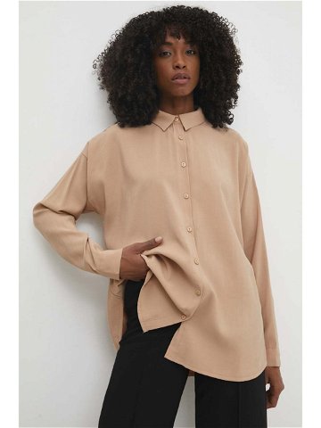 Košile Answear Lab dámská hnědá barva relaxed s klasickým límcem