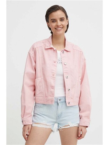 Džínová bunda Pepe Jeans dámská růžová barva přechodná