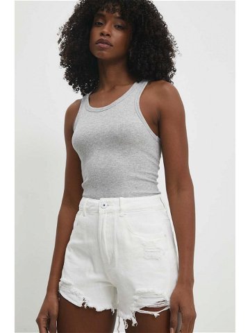 Džínové šortky Answear Lab dámské bílá barva hladké high waist