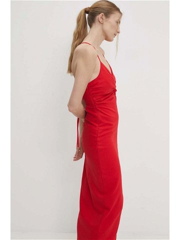 Lněné šaty Answear Lab červená barva maxi